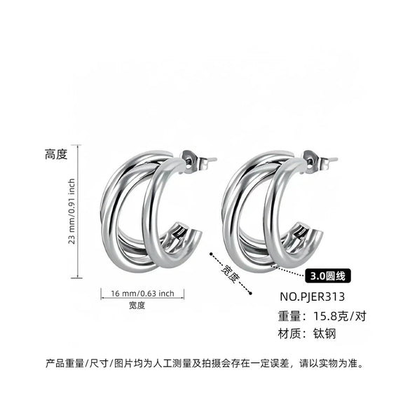 Wholesale Women's Titanium Steel Cshaped Multilayered Electroplated Elegant Fashionable Trendy Circle Earrings