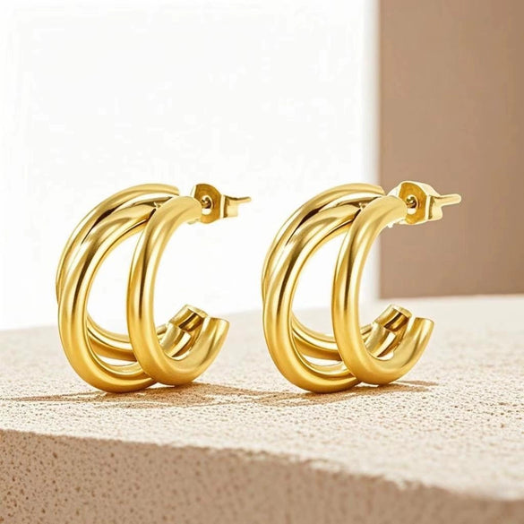 Wholesale Women's Titanium Steel Cshaped Multilayered Electroplated Elegant Fashionable Trendy Circle Earrings