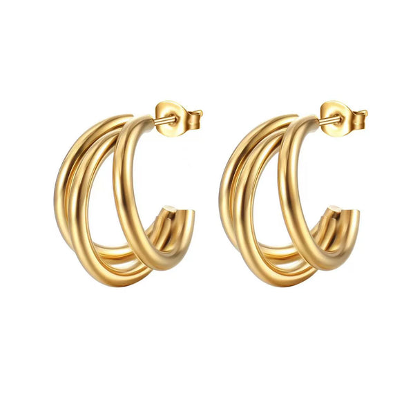 Wholesale Women's Titanium Steel Cshaped Multilayered Electroplated Elegant Fashionable Trendy Circle Earrings