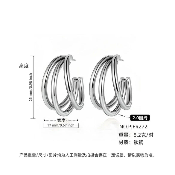 Wholesale Women's Titanium Steel Cshaped Multilayered Electroplated Elegant Fashionable Trendy Circle Earrings