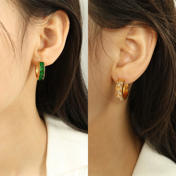 Wholesale Women's 316L Stainless Steel Cshaped Zircon Geometric Electroplated Earrings