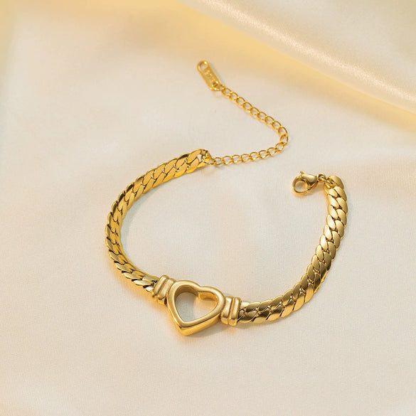 Wholesale Women's Titanium Steel Cuban Chain Heart Cut Out Jewelry Set With Love Drop Bell Pattern