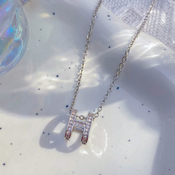 Wholesale Women's Titanium Steel Diamond Mixed Gem Inlay Necklace With Letters Numbers Text Pattern
