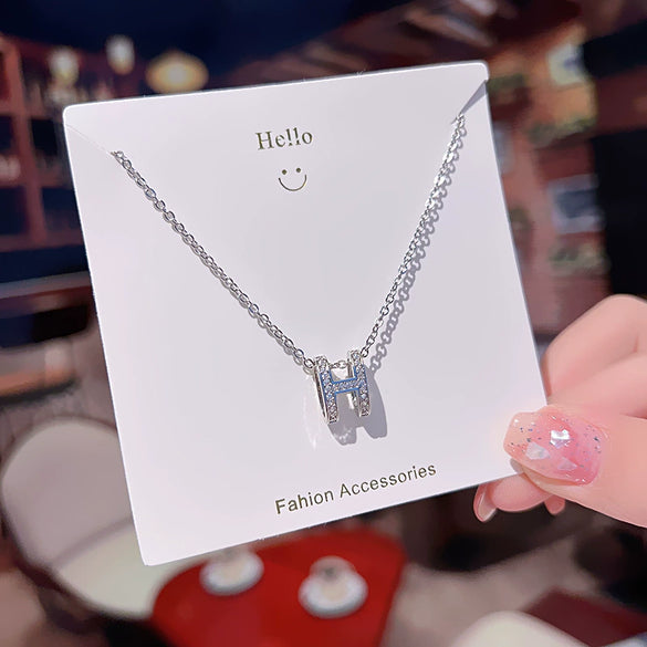 Wholesale Women's Titanium Steel Diamond Mixed Gem Inlay Necklace With Letters Numbers Text Pattern