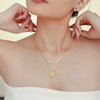 Wholesale Women's 316L Stainless Steel Double Clavicle Necklace With Zircon Fourleaf Flower Pendant Geometric Heart Letter Pattern Electroplated