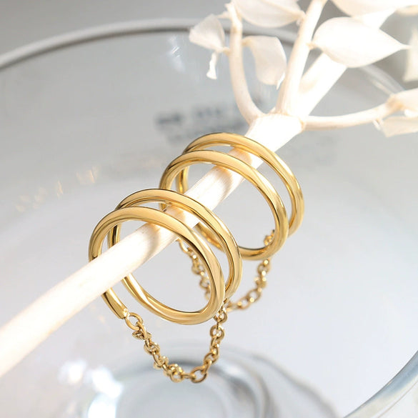 Wholesale Women's 316L Stainless Steel Double Ring With Geometric Design 18K Gold Plated Electroplated