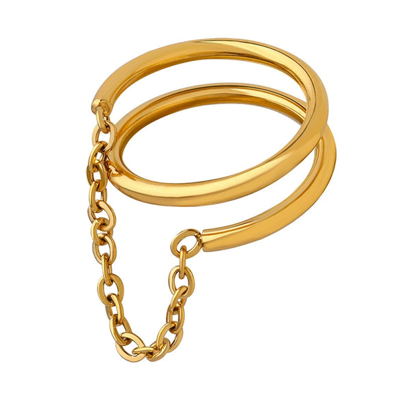 Wholesale Women's 316L Stainless Steel Double Ring With Geometric Design 18K Gold Plated Electroplated