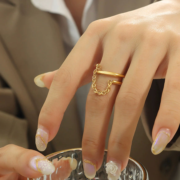 Wholesale Women's 316L Stainless Steel Double Ring With Geometric Design 18K Gold Plated Electroplated