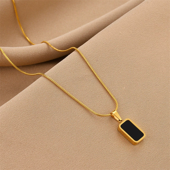 Wholesale Women's Titanium Steel Double Sided Pendant Necklace With Geometric Pattern And Mixed Gem Inlay Non Fading Simple And Fashionable