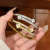 Wholesale Women's Titanium Steel Doublerow Starry Sky Fourleaf Clover Bracelet With Exquisite Shellinlaid Light Luxury Clasp And Polish Design