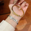 Wholesale Women's Titanium Steel Doublerow Starry Sky Fourleaf Clover Bracelet With Exquisite Shellinlaid Light Luxury Clasp And Polish Design
