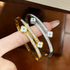 Wholesale Women's Titanium Steel Doublerow Starry Sky Fourleaf Clover Bracelet With Exquisite Shellinlaid Light Luxury Clasp And Polish Design