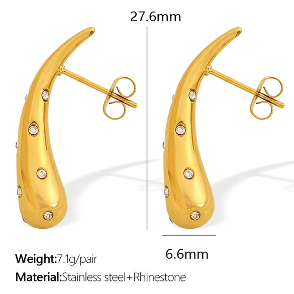 Wholesale Women's 316L Stainless Steel Drop Earrings Fashion Style 18K Gold Plated And Diamondencrusted