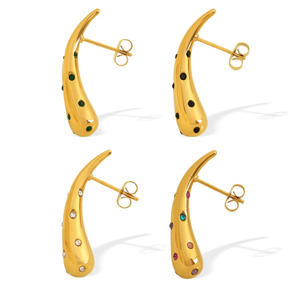 Wholesale Women's 316L Stainless Steel Drop Earrings Fashion Style 18K Gold Plated And Diamondencrusted