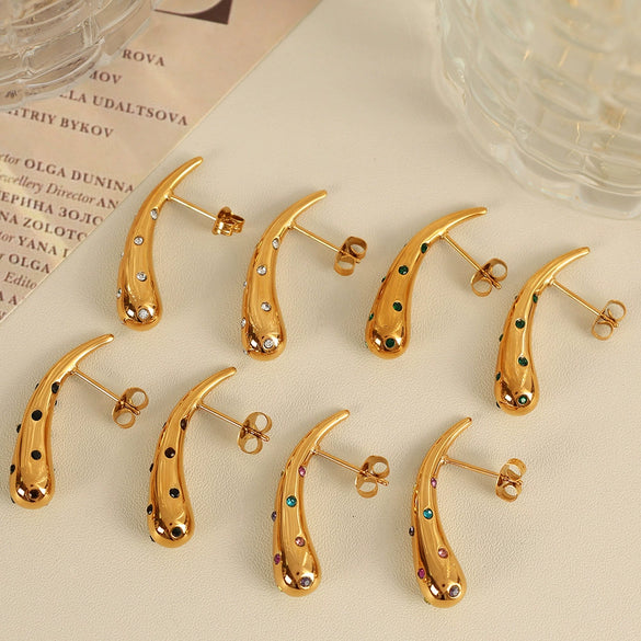 Wholesale Women's 316L Stainless Steel Drop Earrings Fashion Style 18K Gold Plated And Diamondencrusted