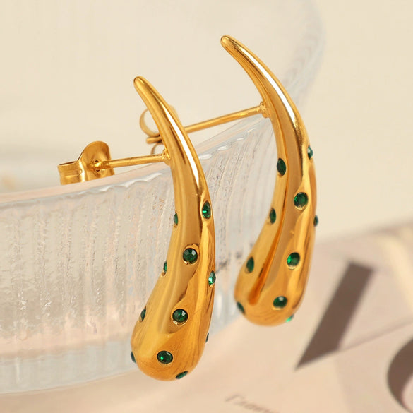 Wholesale Women's 316L Stainless Steel Drop Earrings Fashion Style 18K Gold Plated And Diamondencrusted