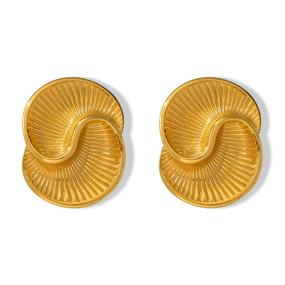 Wholesale Women's Titanium Steel Drop Texture Spiral Asymmetric Color Retaining Earrings With Electroplating
