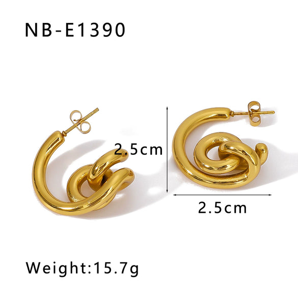Wholesale Women's Titanium Steel Earrings Gold Plated Retro Simple Geometric Style With 18K Vacuum Plating In Furnace