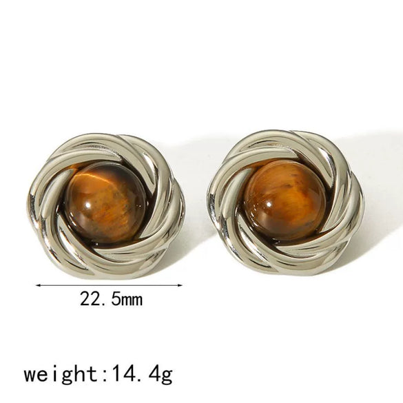 Wholesale Women's Titanium Steel Earrings With Amber Inlay Geometric And Flower Patterns Highend Sense