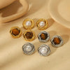 Wholesale Women's Titanium Steel Earrings With Amber Inlay Geometric And Flower Patterns Highend Sense