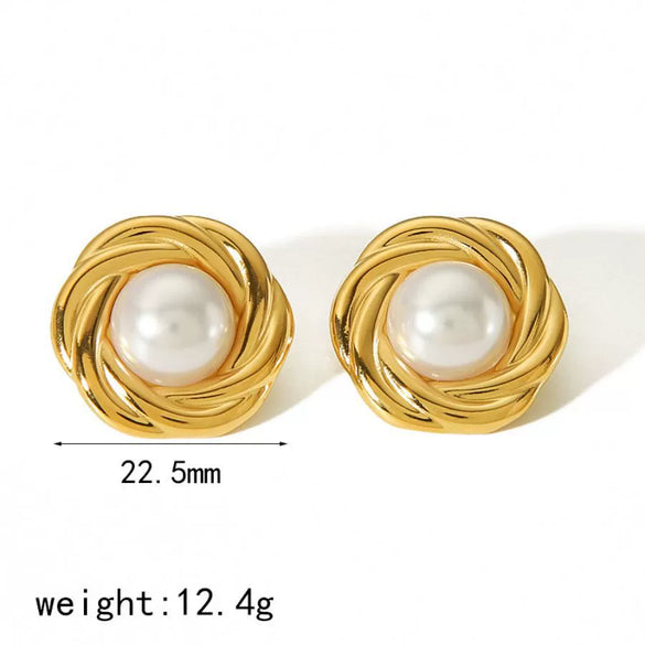 Wholesale Women's Titanium Steel Earrings With Amber Inlay Geometric And Flower Patterns Highend Sense