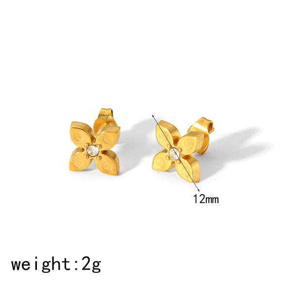 Wholesale Women's Titanium Steel Earrings With Diamondencrusted Zircon Fourleaf Clover Pattern And Electroplating Treatment