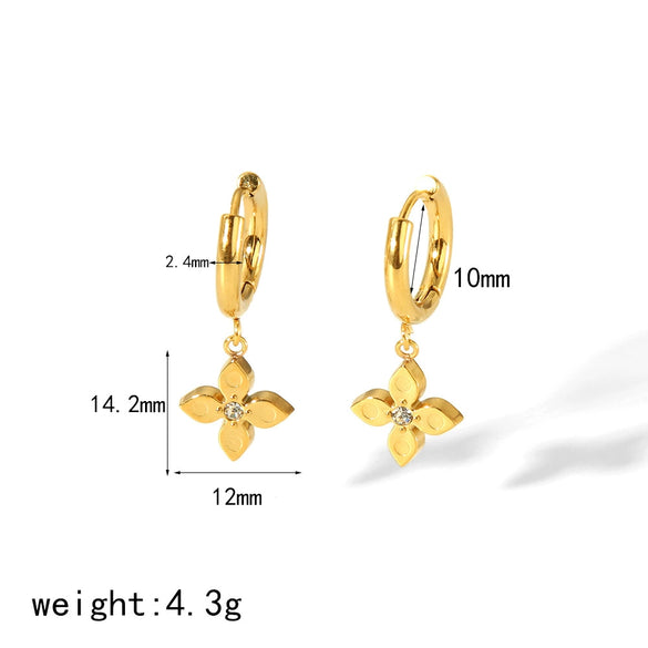 Wholesale Women's Titanium Steel Earrings With Diamondencrusted Zircon Fourleaf Clover Pattern And Electroplating Treatment