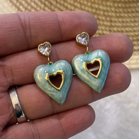 Wholesale Women's Titanium Steel Earrings With Heart Shape And Dripping Oil Design