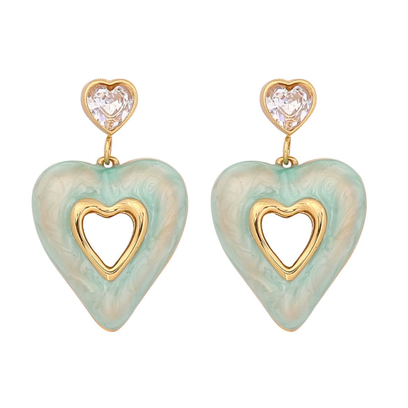 Wholesale Women's Titanium Steel Earrings With Heart Shape And Dripping Oil Design