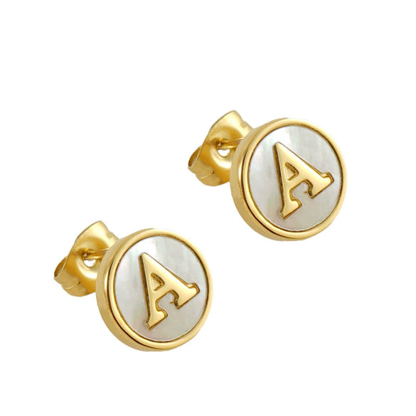 Wholesale Women's 316L Stainless Steel Earrings With Natural Shell Inlay And Letter Pattern Electroplated