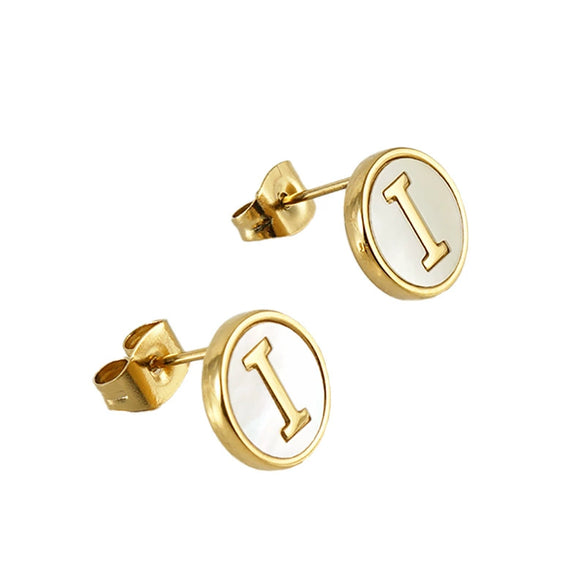 Wholesale Women's 316L Stainless Steel Earrings With Natural Shell Inlay And Letter Pattern Electroplated