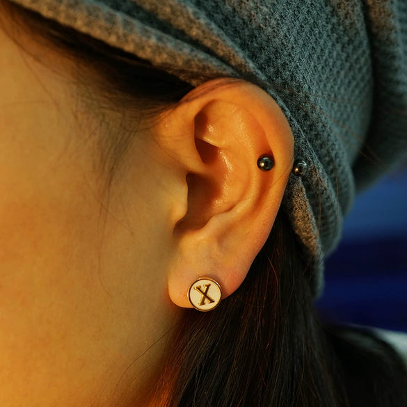 Wholesale Women's 316L Stainless Steel Earrings With Natural Shell Inlay And Letter Pattern Electroplated
