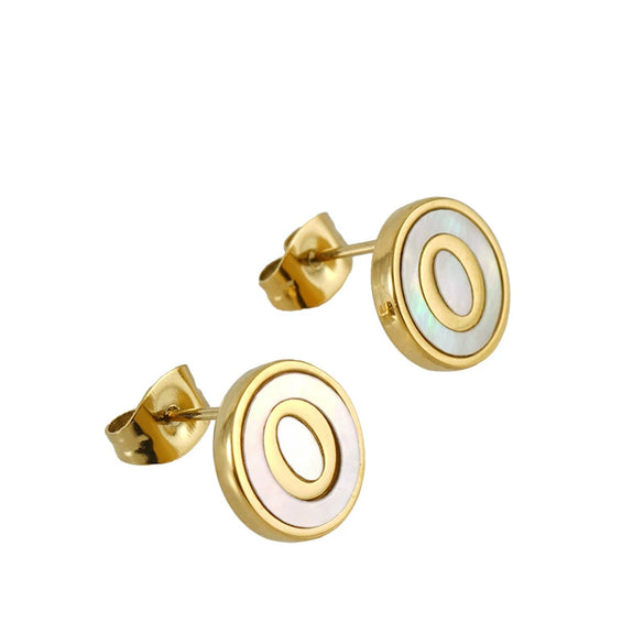 Wholesale Women's 316L Stainless Steel Earrings With Natural Shell Inlay And Letter Pattern Electroplated