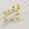 Wholesale Women's 316L Stainless Steel Earrings With Natural Shell Inlay And Letter Pattern Electroplated