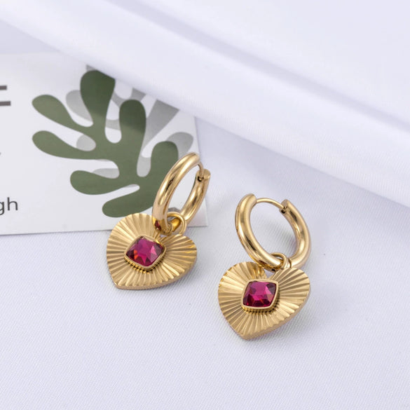 Wholesale Women's Titanium Steel Earrings With Square Zircon And Heart Pattern Retro Style