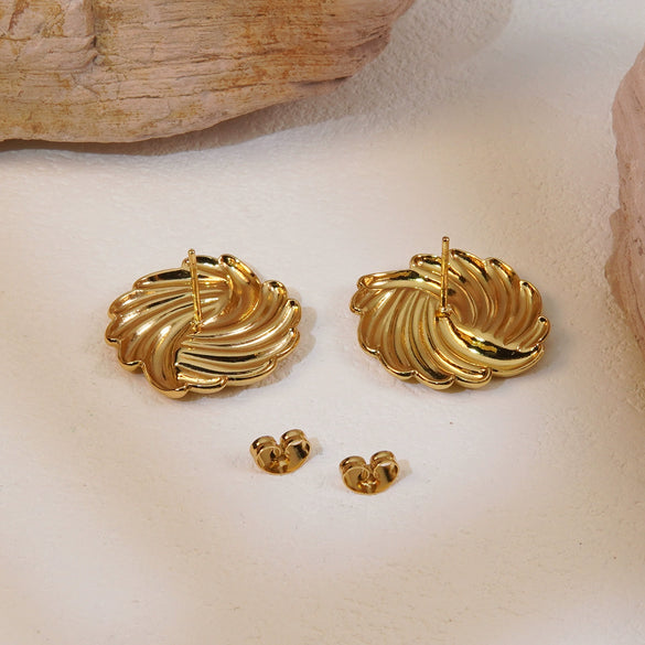 Wholesale Women's Titanium Steel Earrings With Wave Texture And Exaggerated Vortex Geometric Pattern Electroplated