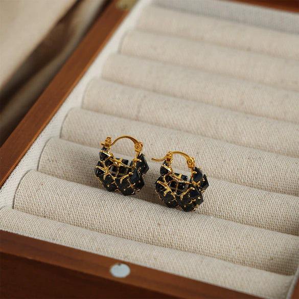 Wholesale Women's Titanium Steel Earrings With Wheat Ear Shape And Square Geometric U Shaped Design Electroplated