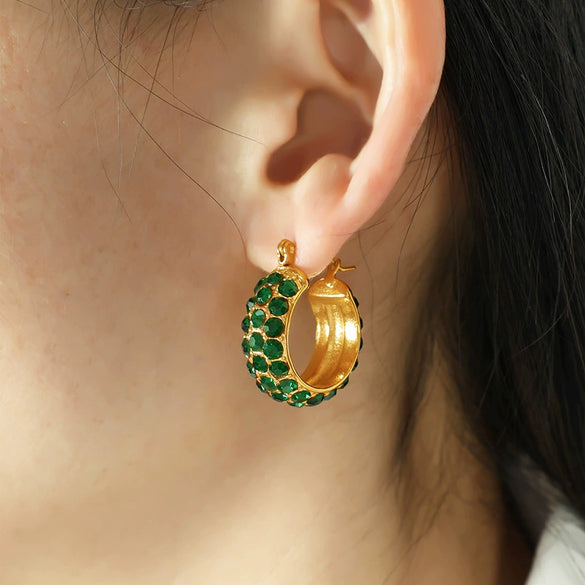 Wholesale Women's 316L Stainless Steel Electroplated Cshaped Geometric Inlaid Rhinestone Earrings