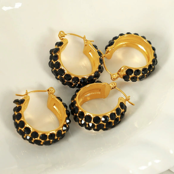 Wholesale Women's 316L Stainless Steel Electroplated Cshaped Geometric Inlaid Rhinestone Earrings