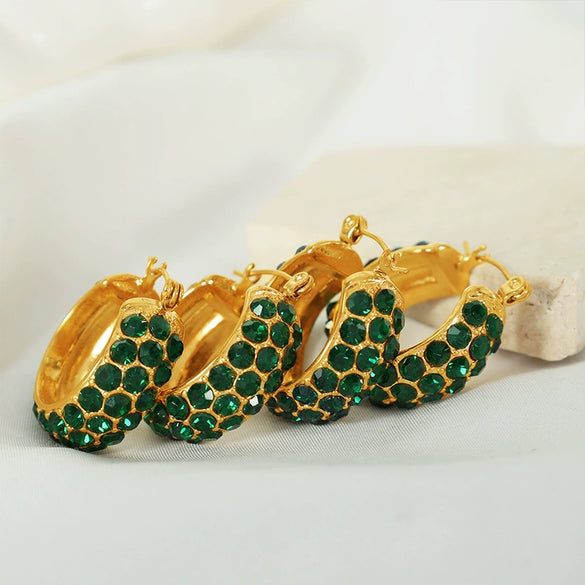 Wholesale Women's 316L Stainless Steel Electroplated Cshaped Geometric Inlaid Rhinestone Earrings