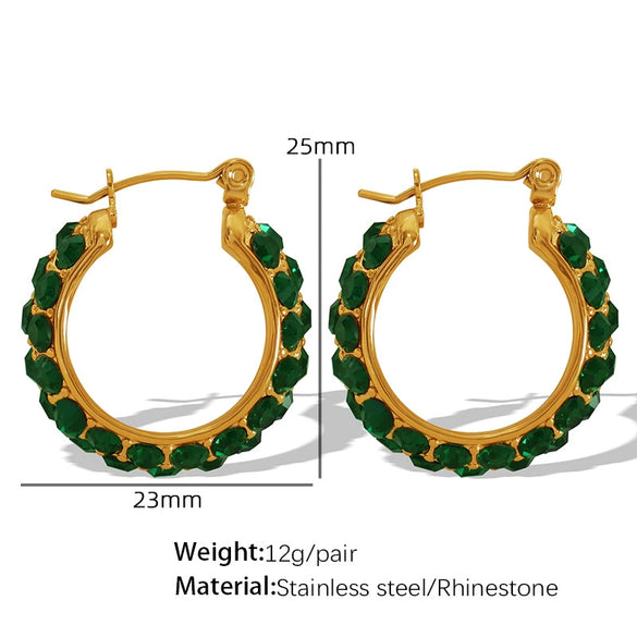 Wholesale Women's 316L Stainless Steel Electroplated Cshaped Geometric Inlaid Rhinestone Earrings