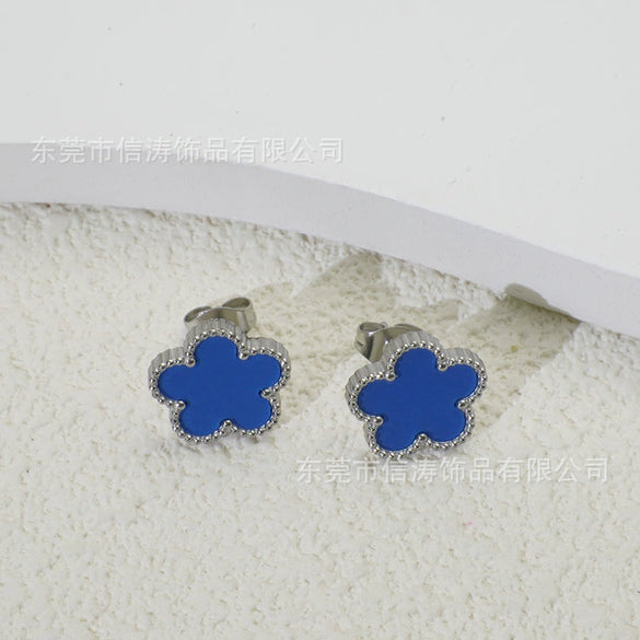 Wholesale Women's Titanium Steel Electroplated Fivepetal Flower Fivepointed Star And Leaf Earrings