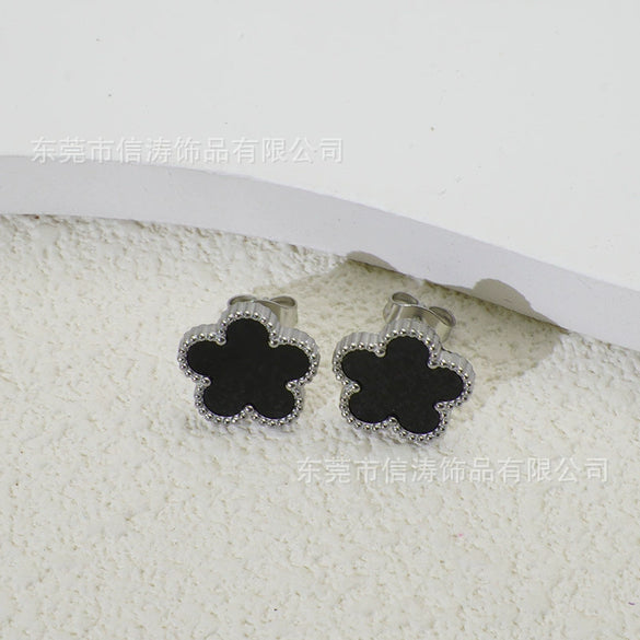 Wholesale Women's Titanium Steel Electroplated Fivepetal Flower Fivepointed Star And Leaf Earrings