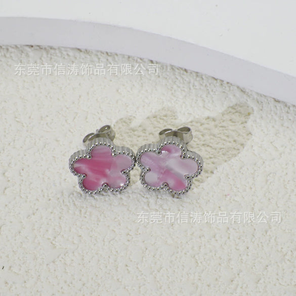 Wholesale Women's Titanium Steel Electroplated Fivepetal Flower Fivepointed Star And Leaf Earrings