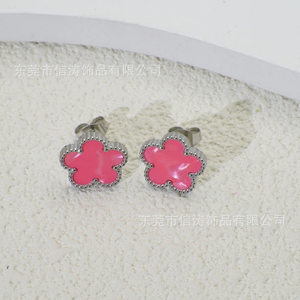 Wholesale Women's Titanium Steel Electroplated Fivepetal Flower Fivepointed Star And Leaf Earrings