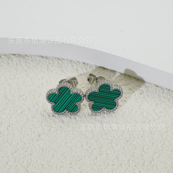 Wholesale Women's Titanium Steel Electroplated Fivepetal Flower Fivepointed Star And Leaf Earrings