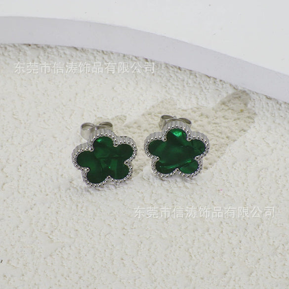 Wholesale Women's Titanium Steel Electroplated Fivepetal Flower Fivepointed Star And Leaf Earrings