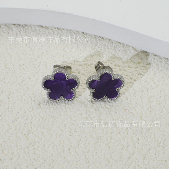 Wholesale Women's Titanium Steel Electroplated Fivepetal Flower Fivepointed Star And Leaf Earrings