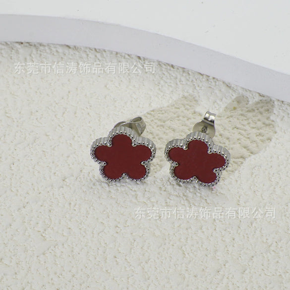 Wholesale Women's Titanium Steel Electroplated Fivepetal Flower Fivepointed Star And Leaf Earrings