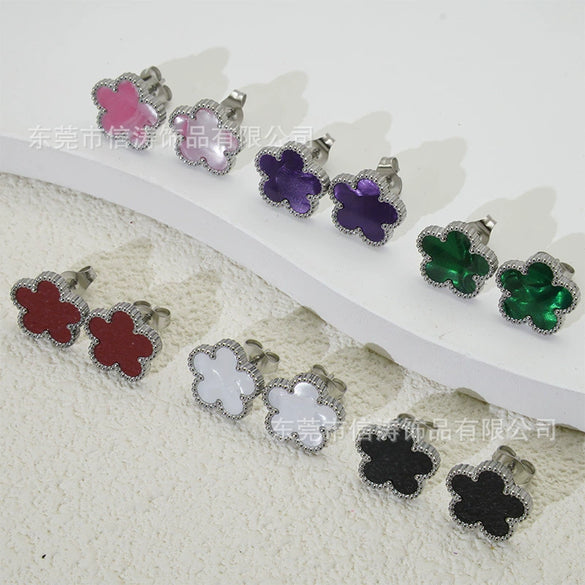 Wholesale Women's Titanium Steel Electroplated Fivepetal Flower Fivepointed Star And Leaf Earrings